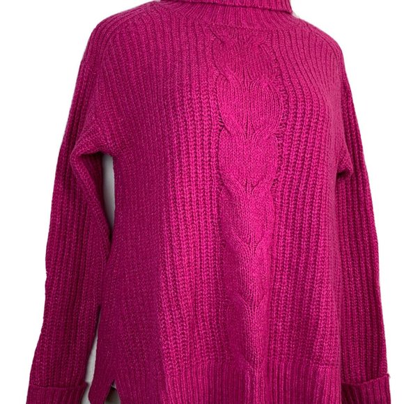 Allison Joy Sweater Cabled Tunic "Hattie" Hot Pink Turtleneck Women's SMALL - Picture 4 of 10